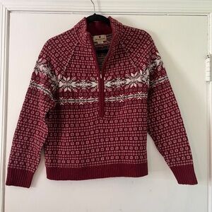 Woolrich Womens Red Nordic 100% Lambswool Quarter Zip Sweater PM